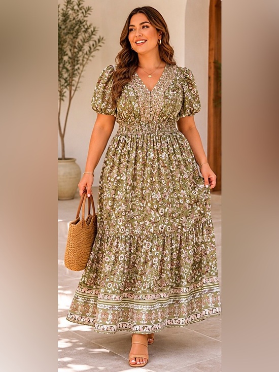 Dresses & Skirts - Léa Green Floral Print Cotton Tiered Maxi Dress, NWT